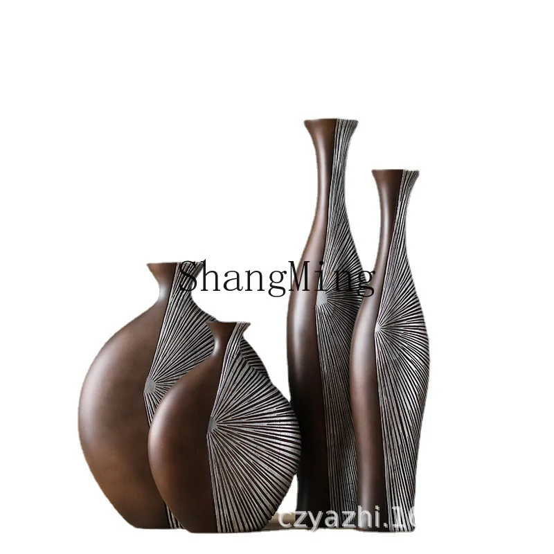 

DSA retro vase ornament light luxury high-end dried flowers Chinese living room TV cabinet entrance home decoration