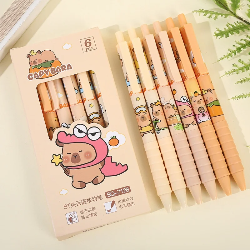 60pcs/lot Kawaii Capybara Press Gel Pen Cute 0.5mm Black Ink Signature Pens Promotional Gift Office School Supplies