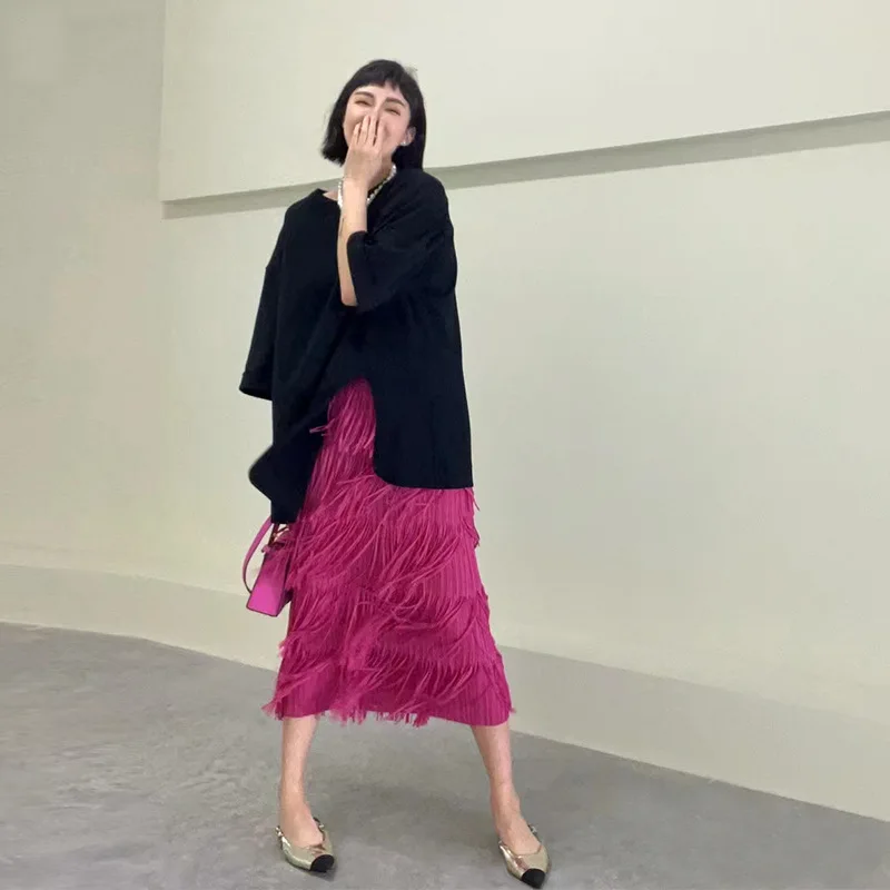 Miyake Temperament Elegant Fashionable High-end Comfortable and Casual Solid Color Women's Half Skirt 2025 Summer New Pleated