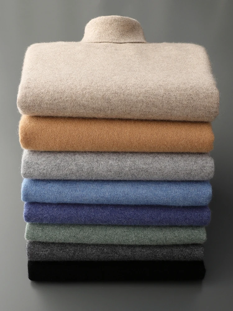 

100% Cashmere Men's Turtleneck Pullover Sweater Autumn Winter Warm Solid High Quality Cashmere Knitwear Smart Casual Jumper