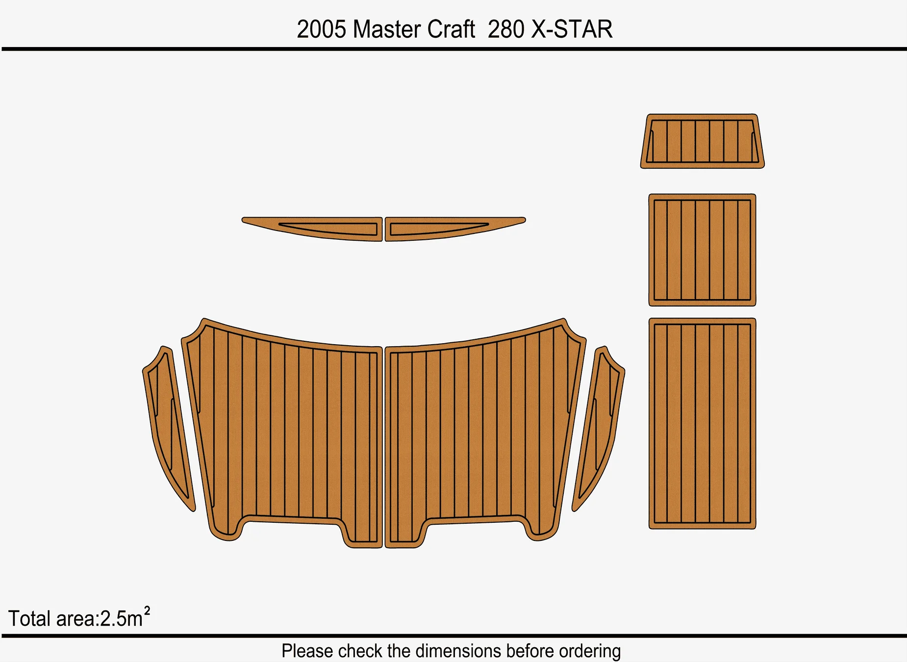 Marine Faux Teak EVA Non-Slip Mat -2005 MasterCraft 280 X STAR Self-Adhesive 1/4