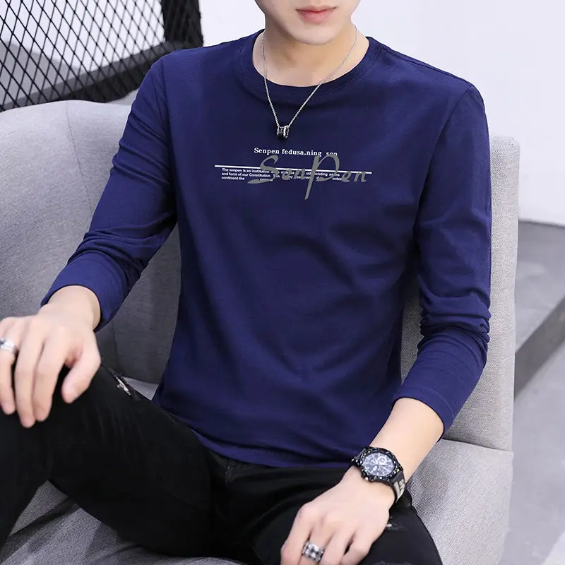 New Arrival Men's Spring Autumn Casual T-shirts TEES O-Neck Slim Long Sleeve White Top Graphic T Shirts Men Clothing Harajuku