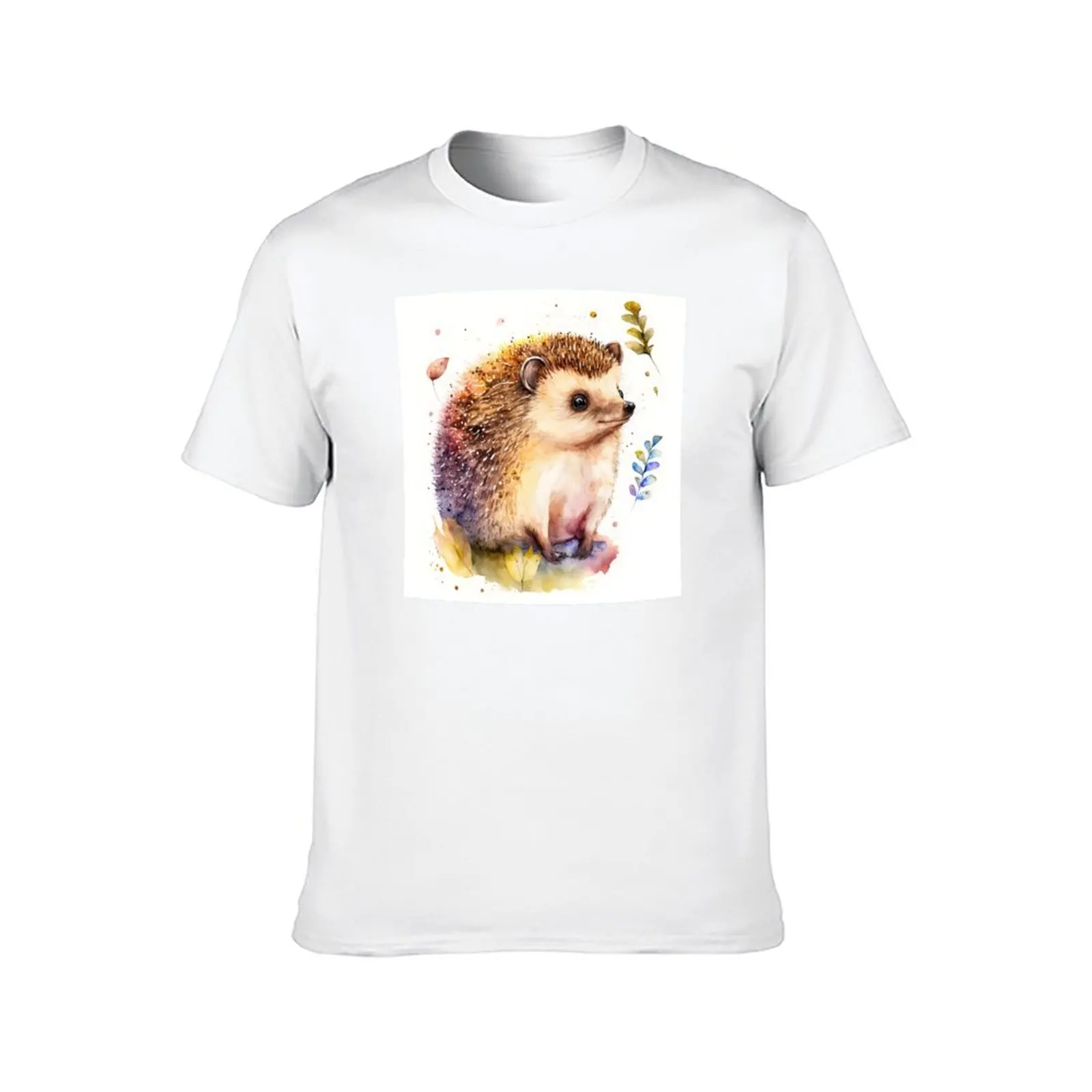 Watercolor Cute Baby Hedgehog, Colorful Hedgehog Piglet T-Shirt cotton graphic tees Personalized t-shirt shirts men