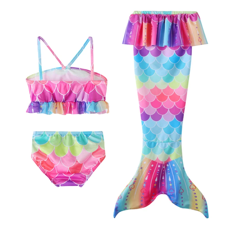 New Style 3 PCS Printing Mermaid Tail Swimsuit Custom Bikini Swimwear for Kid Girls Summer Beachwear Bathing Suit