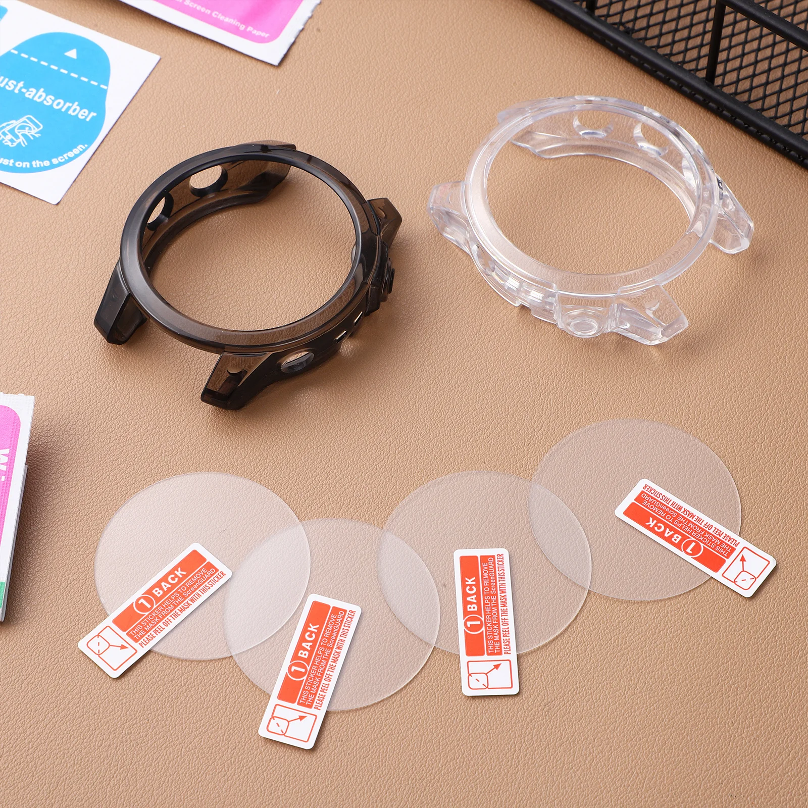 

2 Sets Watch Case Screen Protector 1 Black 1 Transparent Tempered Glass High Transparency Precise Cutout