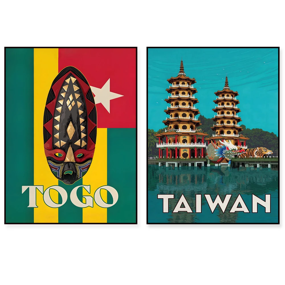 Australia Sydney, Brazil, Belize, Canada, Dubai, UK, Taiwan, Togo Africa, Switzerland Countryside Travel Poster, Urban Poster