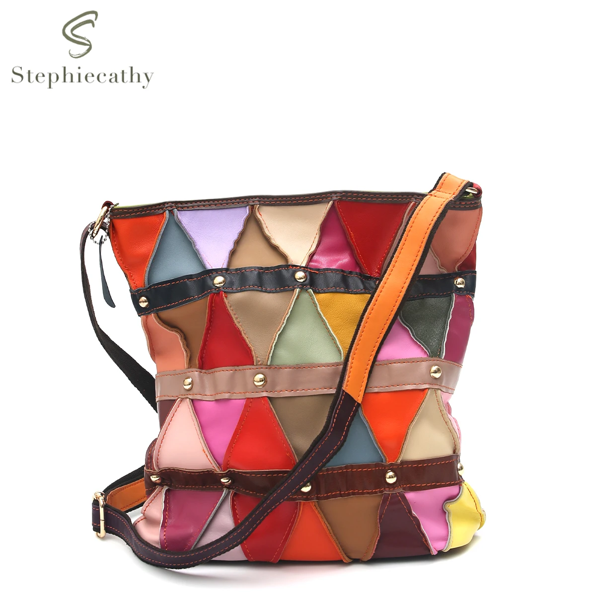 Retro Boho Tribal Style Real Sheepskin Shoulder Bag Women Casual Slouchy Random Color Patchwork Cross body Bucket Handbag Purse