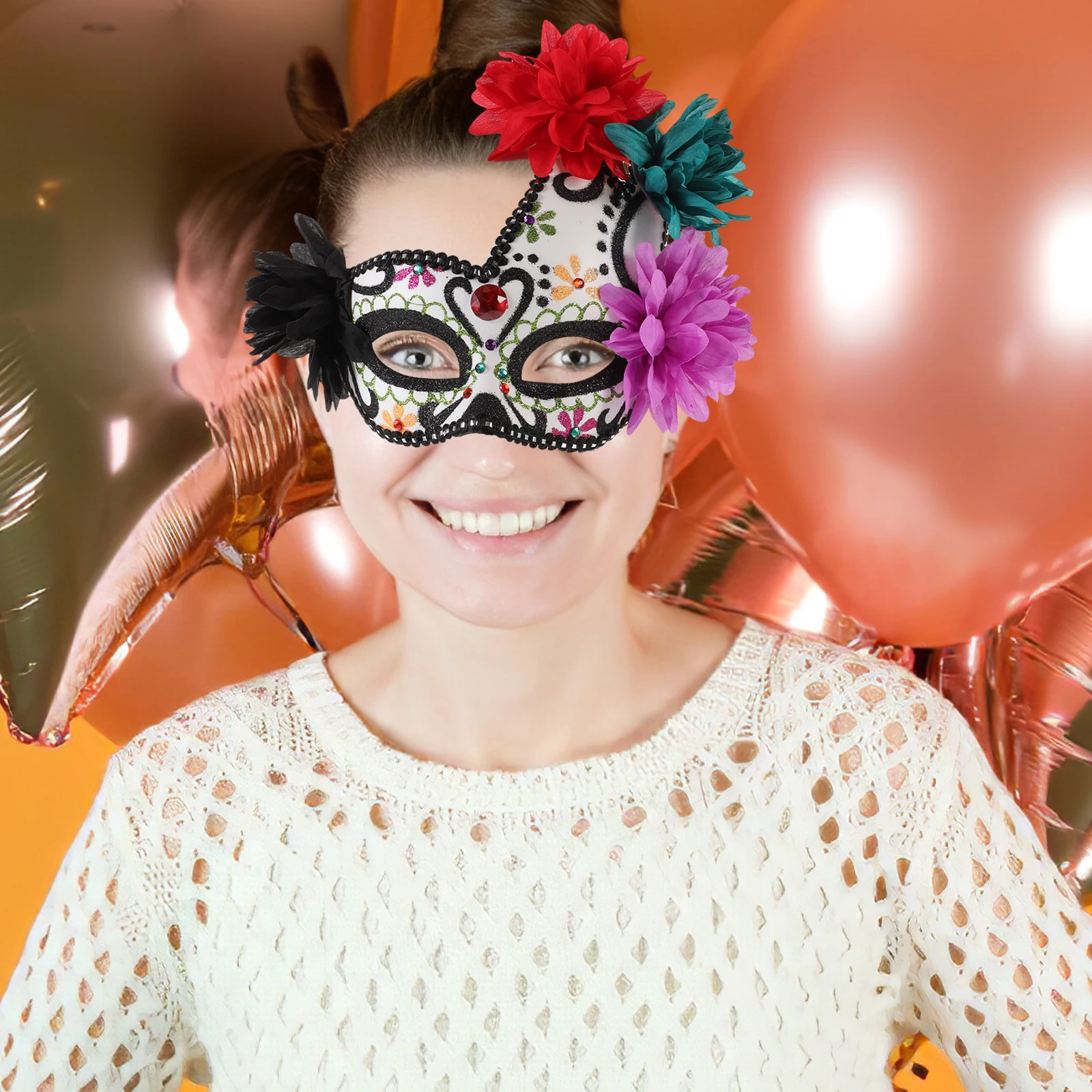 

1pc Mexican Day Of The Dead Mask Halloween Half Face Masquerade Masks Decorative Plastic Flower Costume Ball Props Lightweight