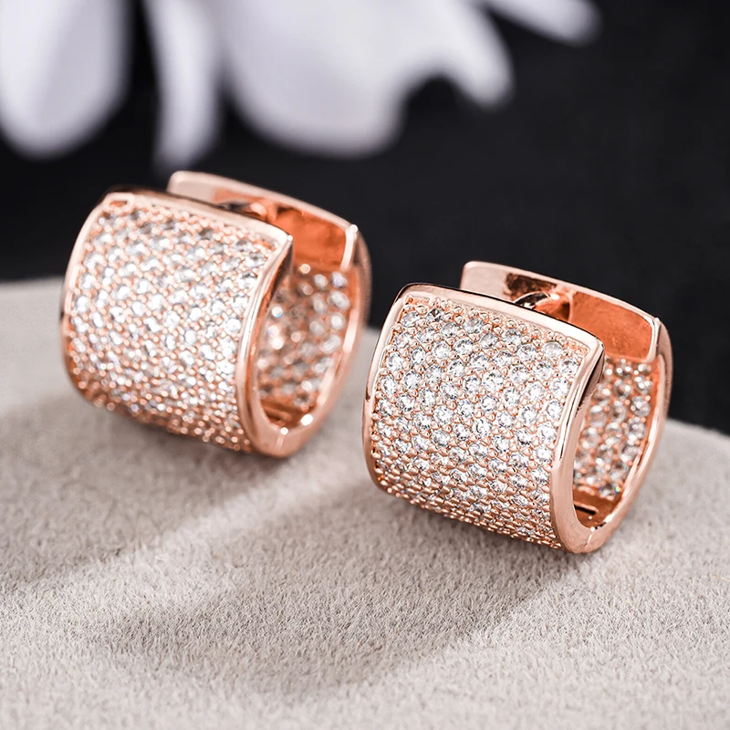 Huitan Chunky Hoop Earrings for Women Full Sparkling Cubic Zirconia Silver Color/Rose Gold Color Huggie Earrings Fashion Jewelry view 4
