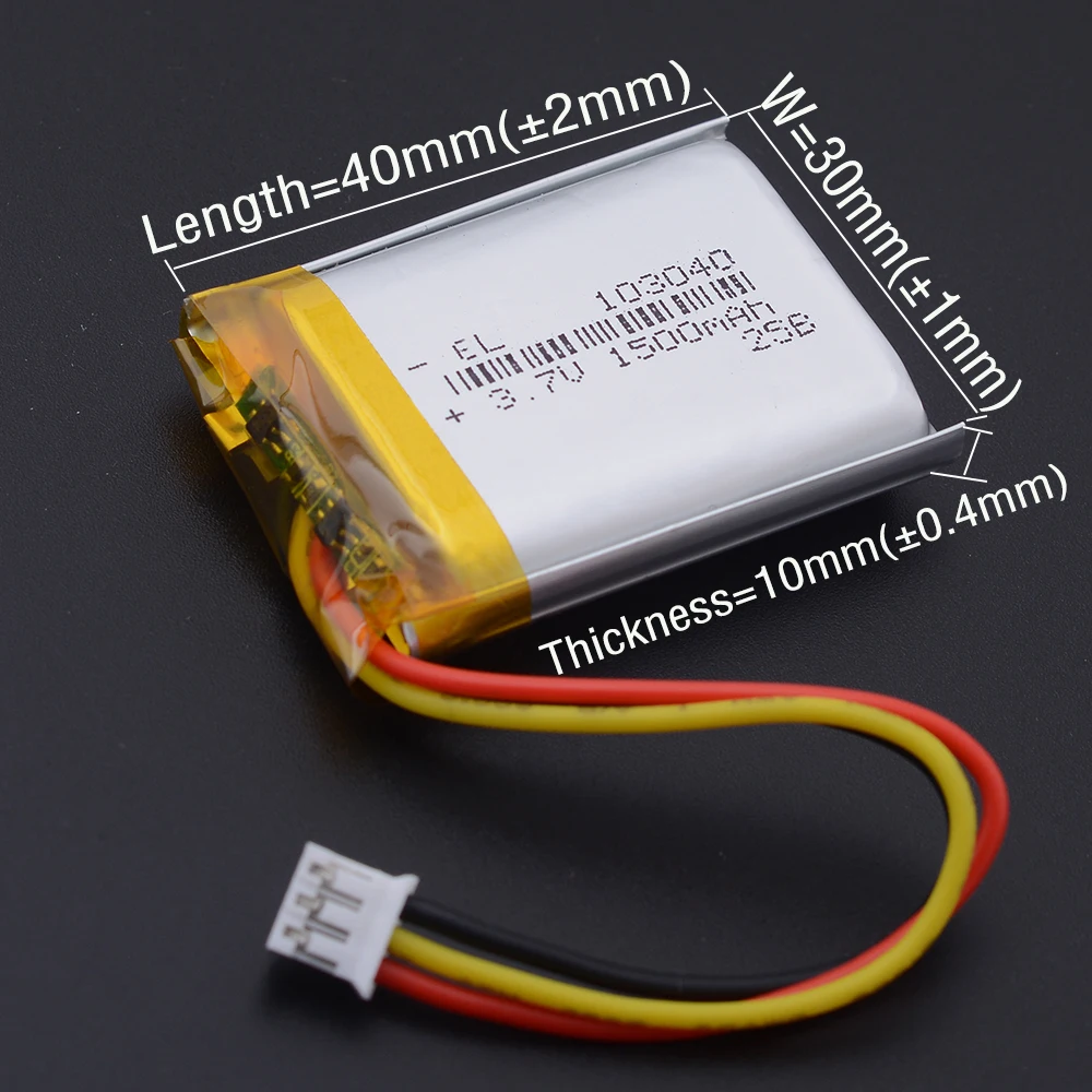 3.7V 1200mAh 103040 JST2.0 3P Rechargeable Lithium Li-ion Polymer Battery 303040 403040 503040 603040 703040 803040 903040