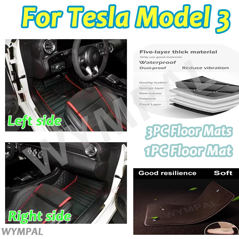 

Luxury Custom Car Floor Mats For Tesla Model 3 2019 2020 2021 Auto Foot Pads Automobile Carpet Cover interior accessories