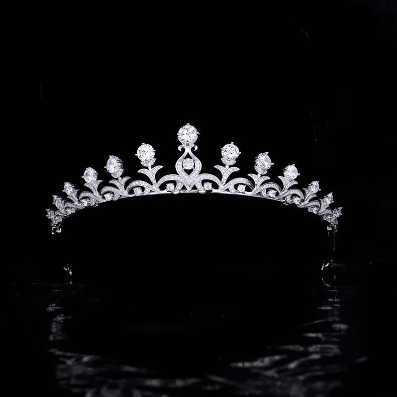 Korean Simple Cubic Zirconia Bride Wedding Crown Tiara Princess Birthday Headdress TR16247