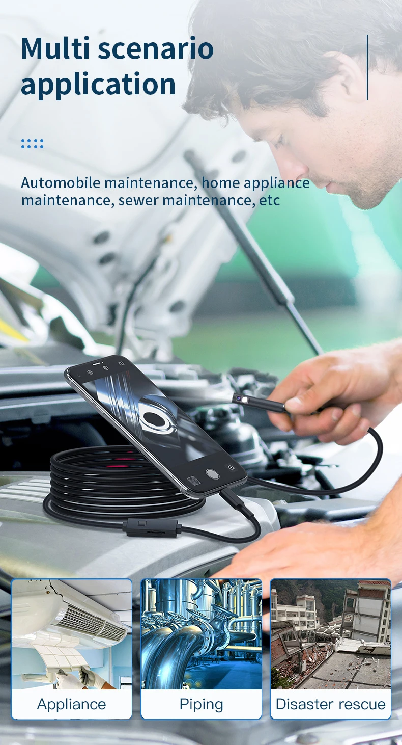 KERUI 2MP Mini-Inspektionskamera Endoskop Industrielle Endoskopkamera für Autos und Rohrleitungen Dual für Typ C iPhone iOS Wasserdicht – Detail 11