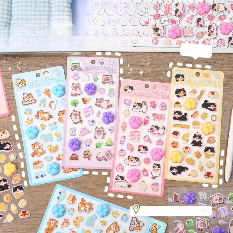

Cute Animal 3D Cat Paw Soft Stickers Kawaii Cartoon Puffy Decal DIY Sticker for Phone Case Water Bottle Laptop Fun Decoration