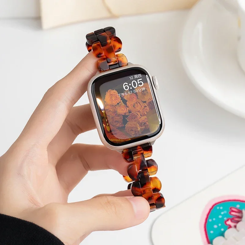 Resin Strap For Apple Watch band 45mm ultra 2 49mm 44mm 40mm 41mm 40 mm Slim glacier Link bracelet iwatch series 9/8/7/SE 6 5 4