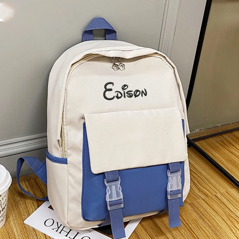 Personalized Embroidered Korean Version Capacity Backpack Personalized High School Backpack Boys And Girls\' Travel Shoulder Bag