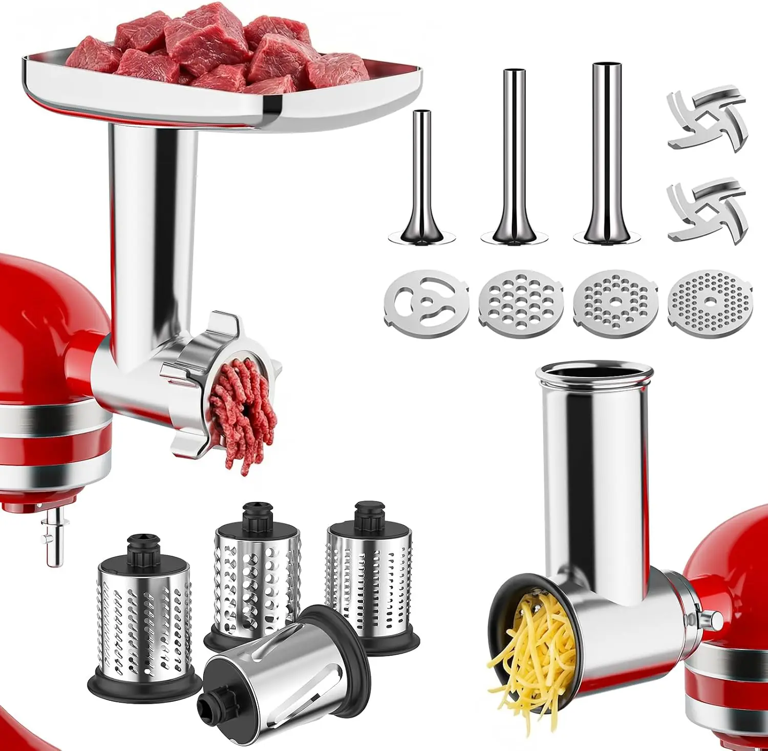 Meat Grinder Cheese Grater Attachment Set Metal Grinder Stainless Steel Slicer Shredder Sausage Vegetables Everyday Home Cooking