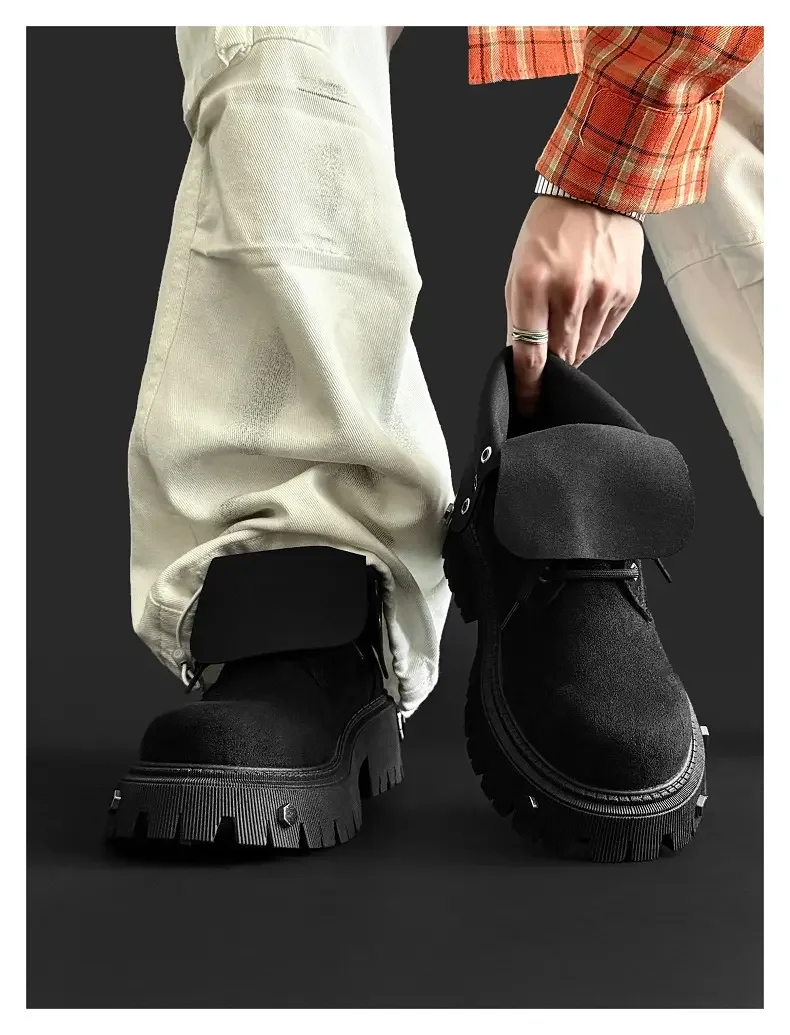 High Top Motorcycle Boots Plus Size 45 Mens Designer Outdoor Work Boots Fashion Casual Leather Height Increased Platform Boots