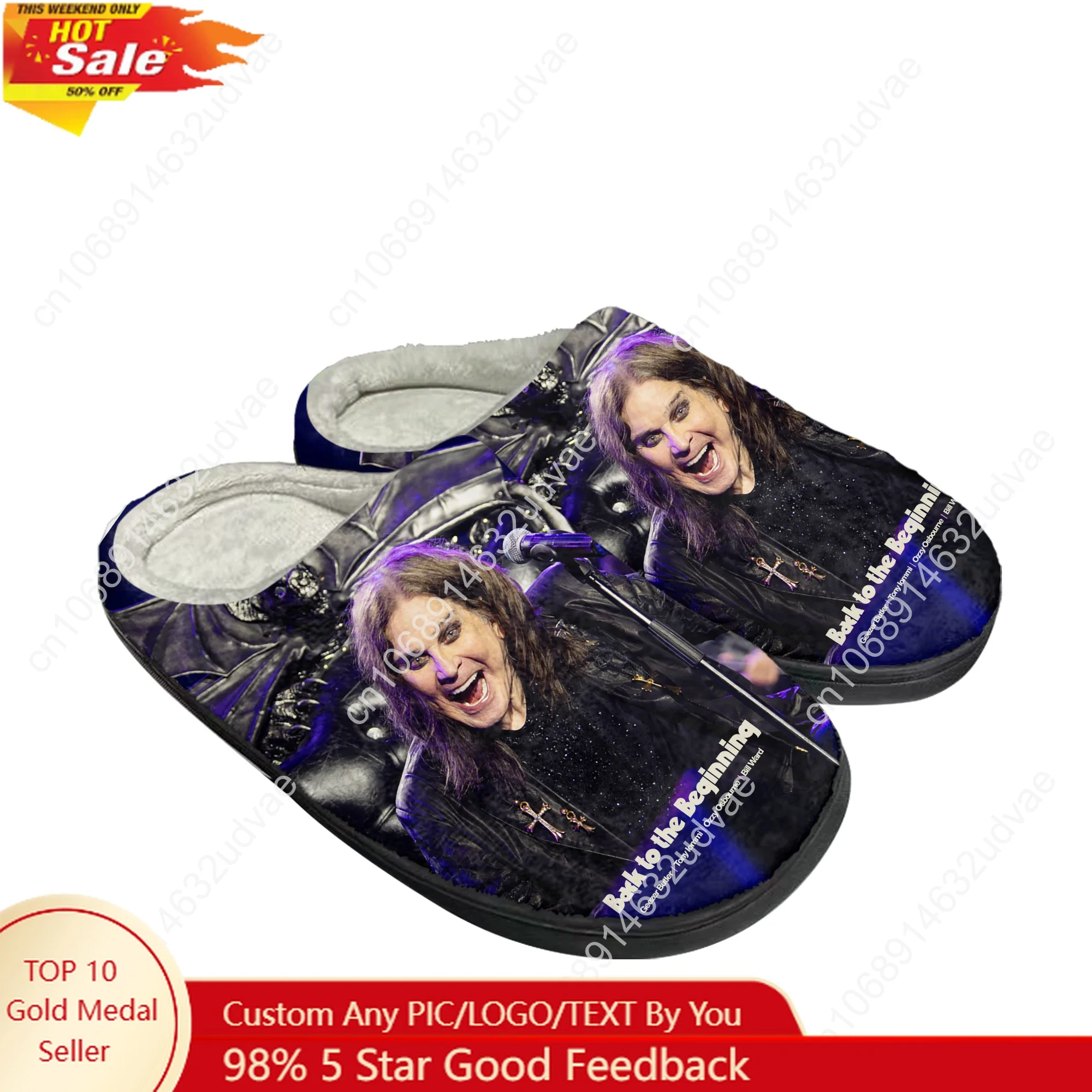 

Ozzy Osbourne 1948-2025 Cotton Slippers Mens Womens Keep Warm Shoes Back To The Beginning Home Plush Custom Made Thermal Slipper