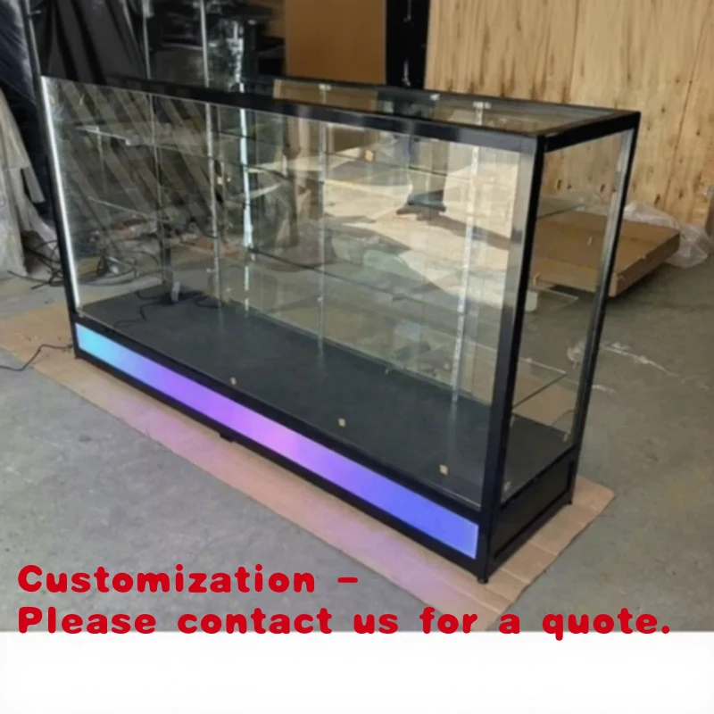 custom.Best Seller Tobacco Store Display Showcase Aluminum Frame Glass Display with Light Smoke Shop Glass Retail Counter