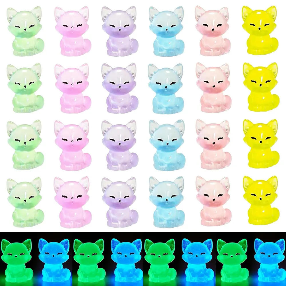 6/12PCS Mini Resin Glow in The Dark Fox Figures Animals Miniature for Micro Landscape Fairy Garden Decor
