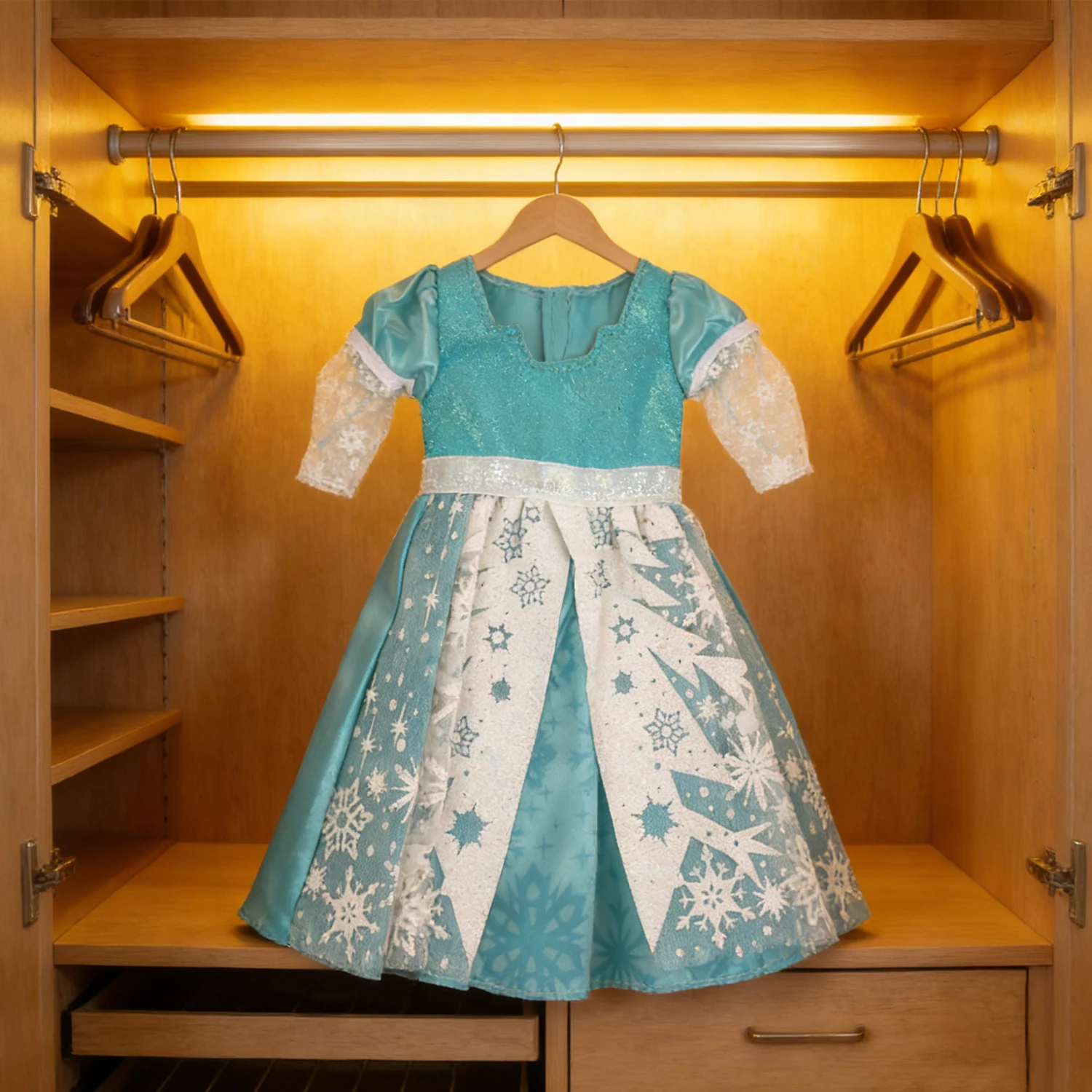 Lake Blue Snow Flower Dress For 14 Inches American Doll Three-tone Doll Skirt Clothes For 35cm Baby Russia DIY Girl Dolls Toy