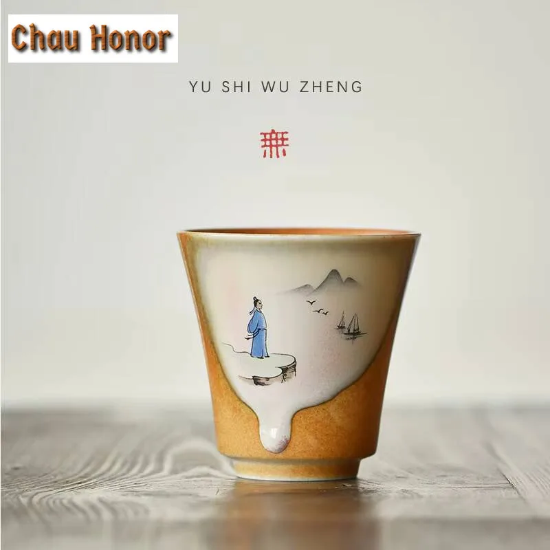 120ML Creative Painting Coarse Pottery Master Cup Immortal at The River Teacup Fragrance Master Cup Kung Fu Teaset Collection