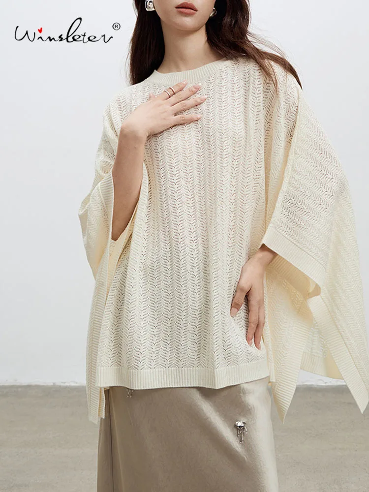 

Winsleter-31,2% шерстяной элегантный свитер, женский вязаный свитер с круглым вырезом, модный вязаный свитер с ленивой шалью, осень 2023, новинка T58534CC