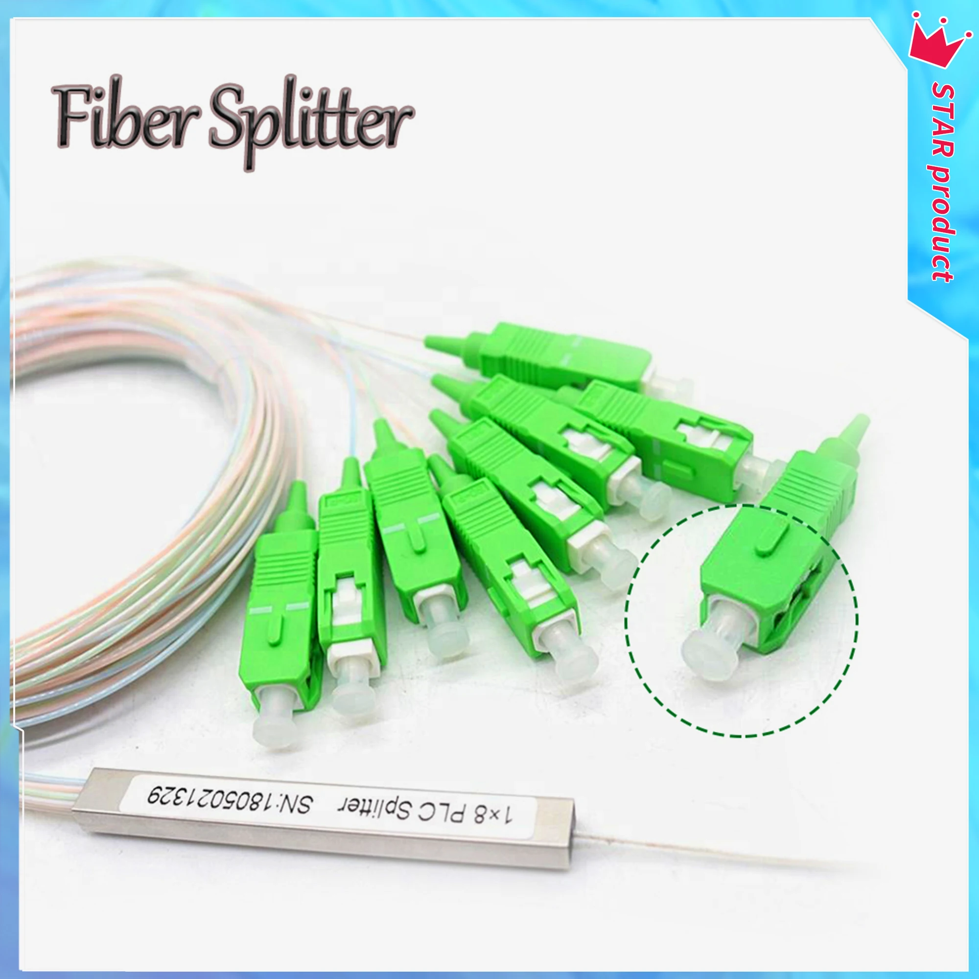 50 PCS/Lot PLC SC APC 1X8 Fiber Optic Splitter FTTH 0.9mm Steel Tube 1m Connector FBT Optical Coupler Singlemode Communication