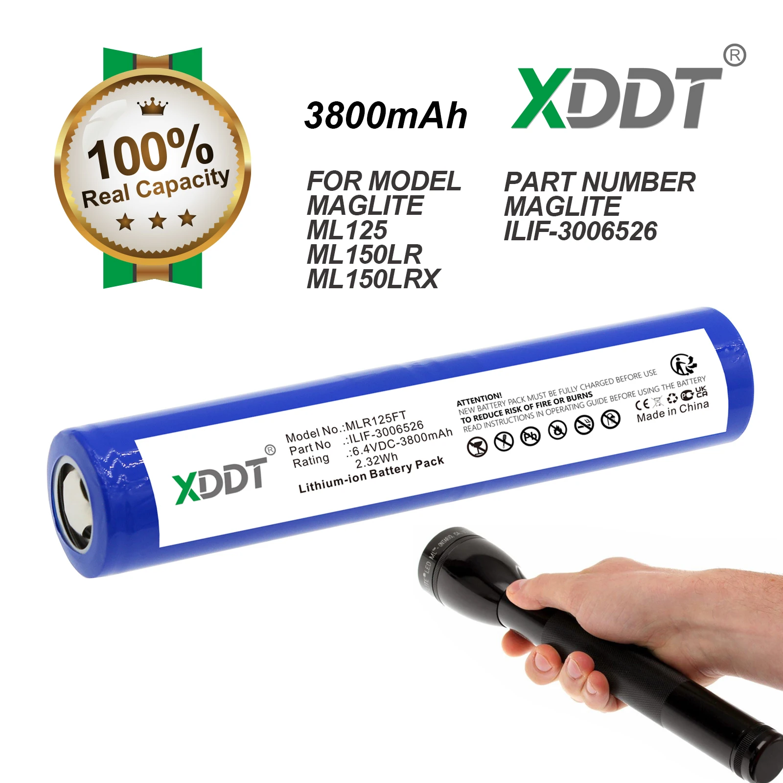 Flashlight 3800mAh Battery For Maglite ML125 ML150LR ML150LRX ILIF-3006526