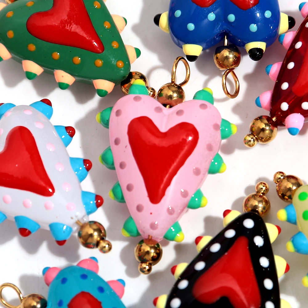 5/10 Stück Edelstahl Niedliche Herz-Lampwork-Glasanhänger Süße Liebesanhänger für DIY-Schmuckherstellung Ohrringe Halsketten Zubehör – Detail 8