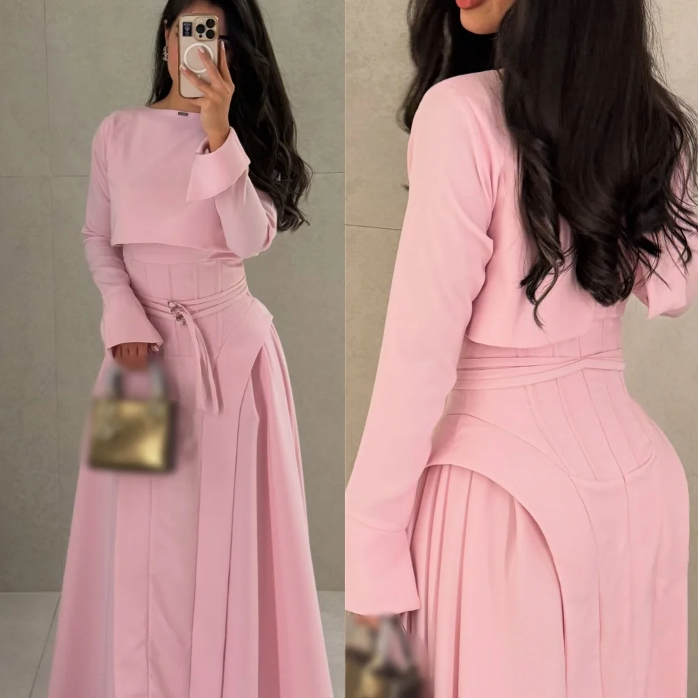Customized Modern Style Jersey Sash Pleat A-line Scoop Neck Long Dresses Bespoke Occasion Fashion Matching