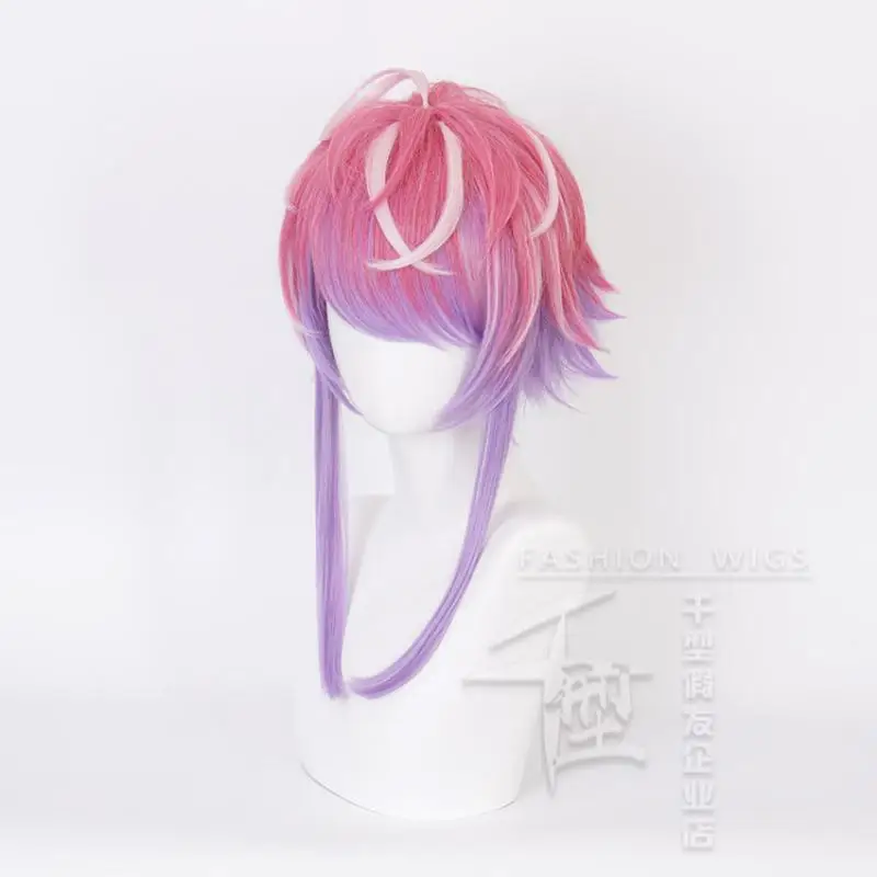 Anime Hypnosis Mic Cosplay Perruque, Amemura Ramuda, Cheveux mélangés roses et violets, Degré de chaleur, Synthétique, ixd'Halloween