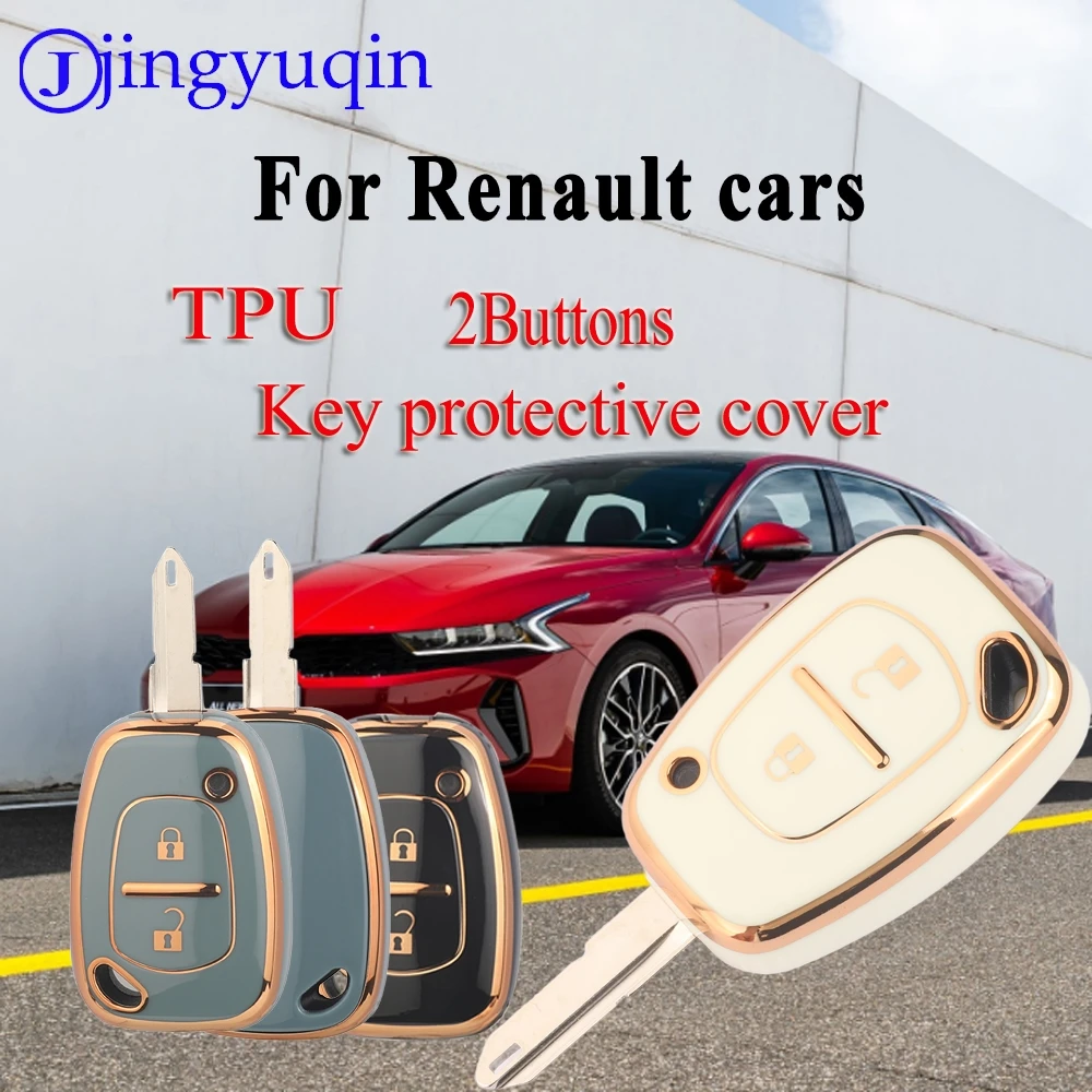 Jingyuqin-funda para mando a distancia de coche, 2 botones, TPU, brillante, con borde dorado, negro, blanco y gris, carcasa protectora duradera