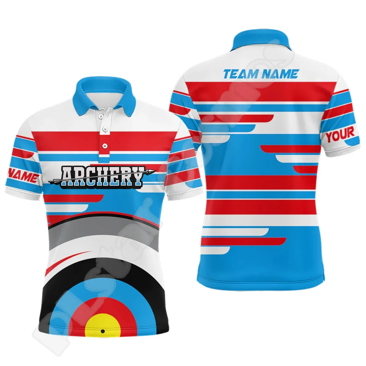Custom Name Mesh Breathable Archery Archer Shooter Tattoo Retro 3DPrint Harajuku Summer Streetwear Short Sleeves Polo Shirts XA5