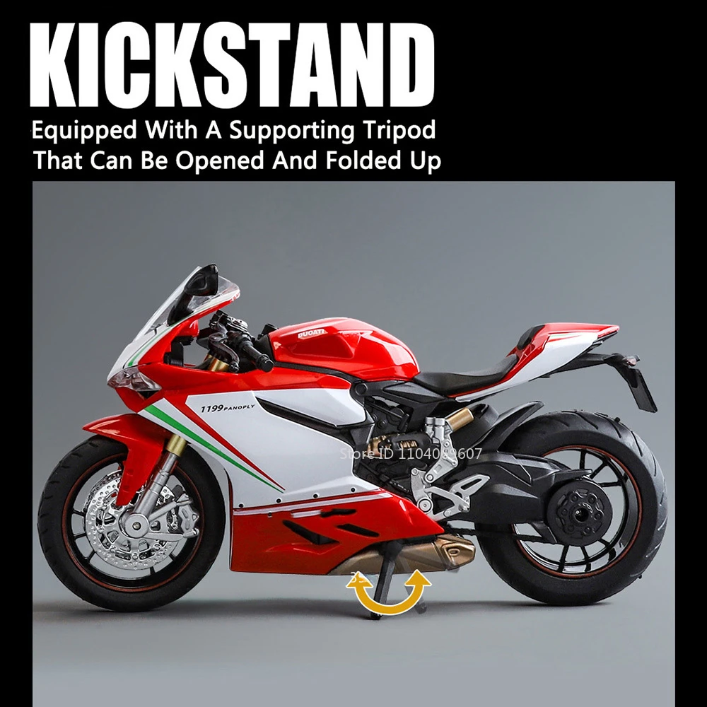 Maßstab 1:12 1199 Motorrad-Spielzeug-Modellautos, Legierung, Druckguss, Stoßdämpfung, Ton, Licht, Kettengestänge, Simulationsmotoren für Jungen – Detail 7