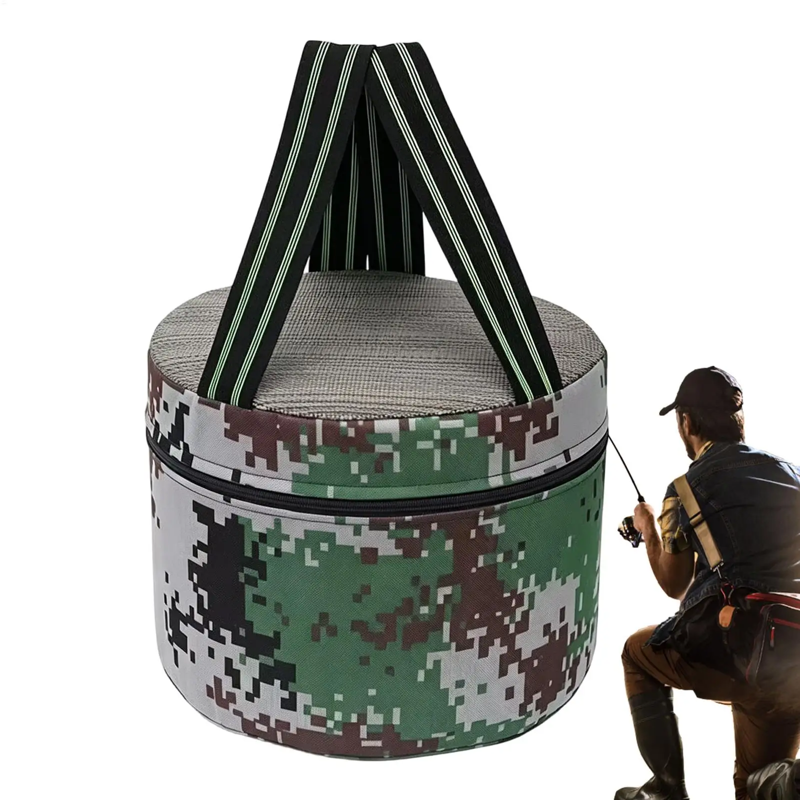 Portable Farming Stool Camouflage with Phone Pouch Round Lightweight Workseat Bench Chair for Fishing Tea Picking Gardening