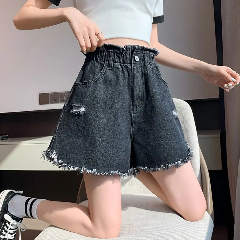 Women's Summer Fashion Simplicity Hole High Waist Wide Leg Women Clothes Trend Temperament All-match Casual Denim Shorts