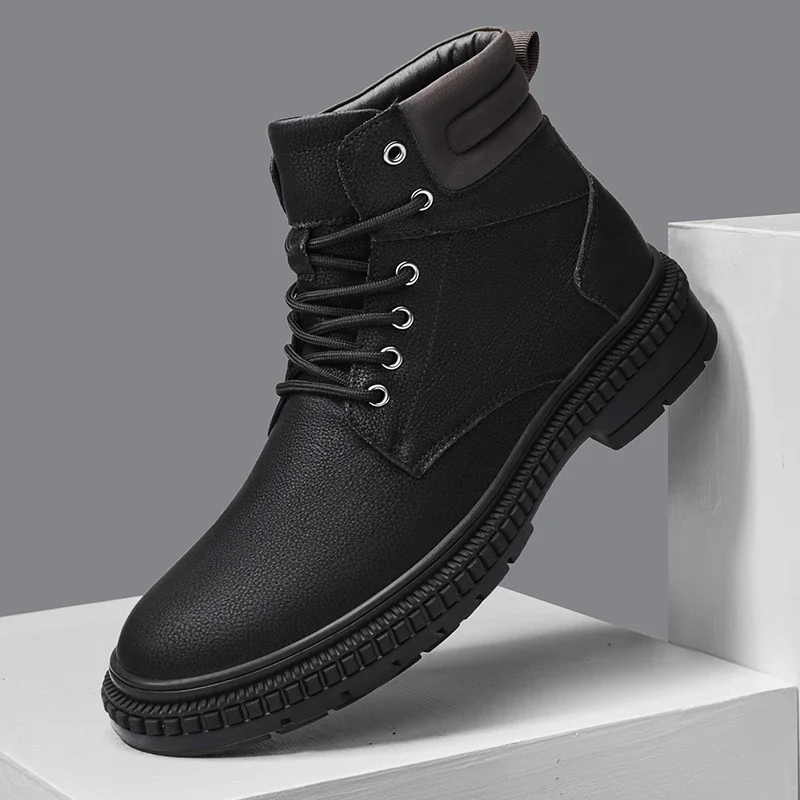 

Italian Men's Handmade Genuine Leather Boots Outdoor Antiskid Motorcycle Boot Fashion Thick Bottom Lace-Up Boots Walking Shoes