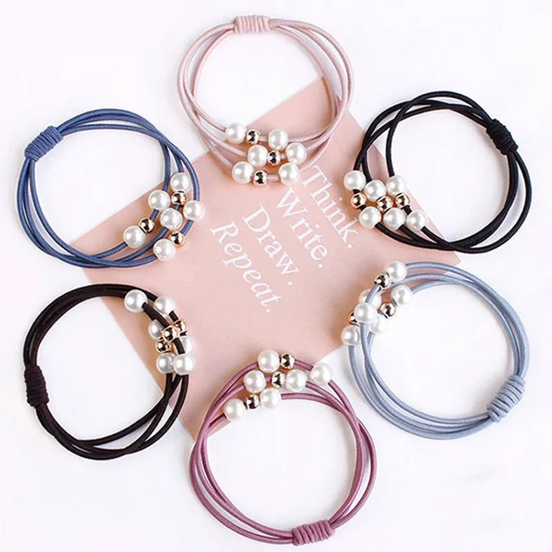 20PCS Fashion Pearls Elastic Hair Ties Bands For Women Girls Ponytail Holder Rubber band Hair Rope Accessories