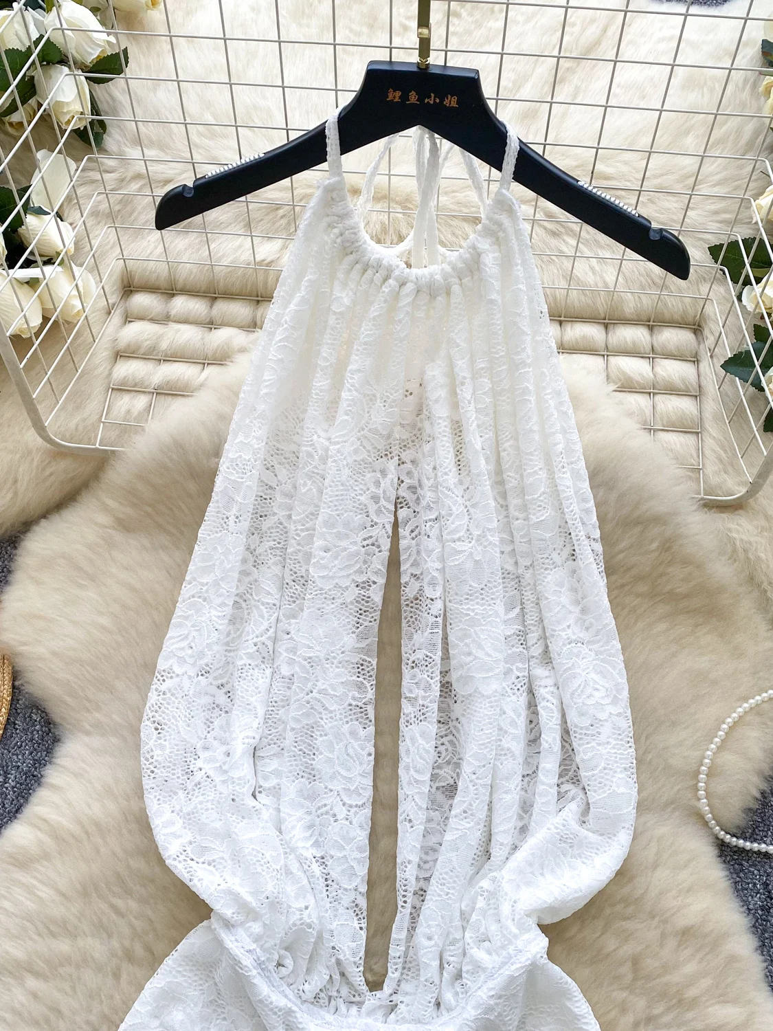 

Sexy Hollow out Lace Bodysuit Women's Summer Ins Slimming Bal orts High Waist Straight Leg Pants Pure Desire