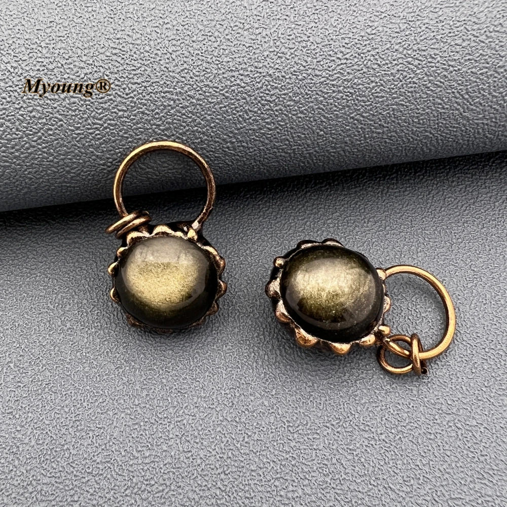 

10PCS Soldered Bronze Plated Egg Shape Natural Stone Golden Obsidian Vintage Necklace Pendant MY230849