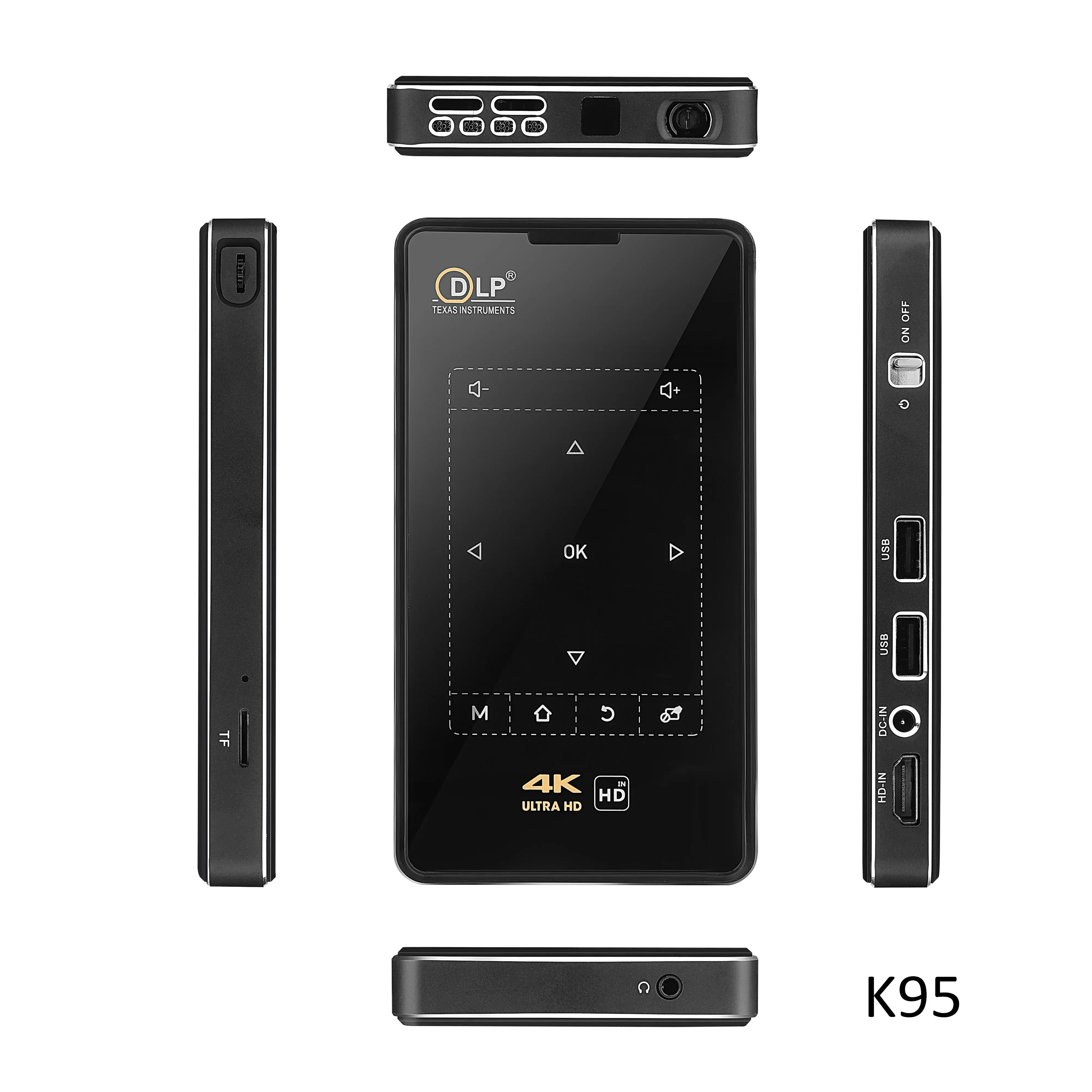 2025 DLP 4K جهاز عرض محمول يعمل بنظام أندرويد جهاز عرض ذكي صغير أسود للأعمال LED ضوء التركيز مصباح تكنولوجيا مكبرات الصوت نمط داخلي #5