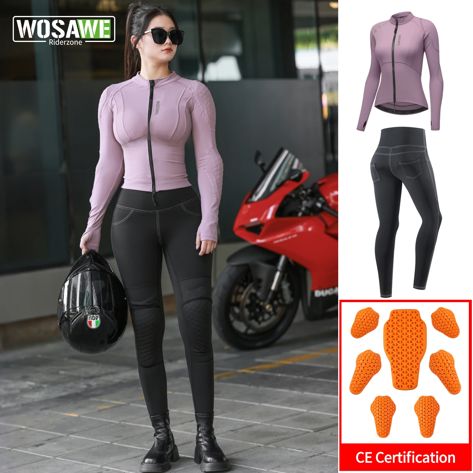 

WOSAWE Woman Motorcycle Soft Armor Full Body Summer Motorbike Protective Jacket Pant Sets Motocross Body Protective CE Approved