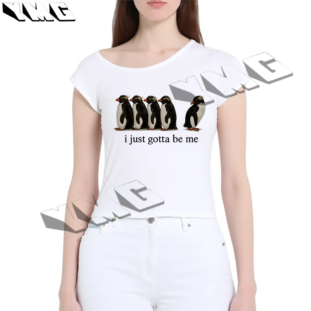 

2025 summer new cute summer little penguin slim fit T-shirt short sleeved T-shirt paired with exquisite school style top T-shirt