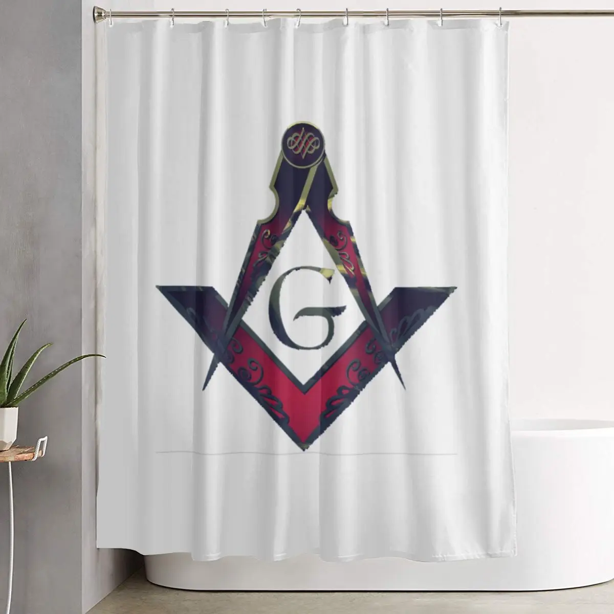 

Freemason Compass Masonic Shower Curtain Bathroom Polyester Waterproof Bath Curtains with Hooks