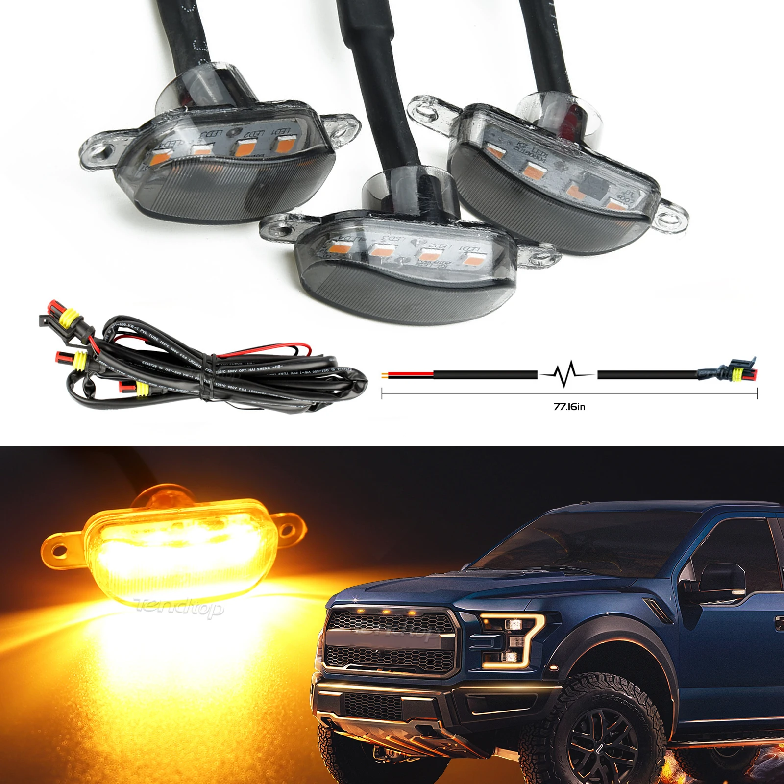 3/4/5pcs Car Front Grille Grill LED Light  Smoke Raptor Style Lamp Amber  For Ford F150 2004-2019 for RAM 1500 Raptor 2013-2018