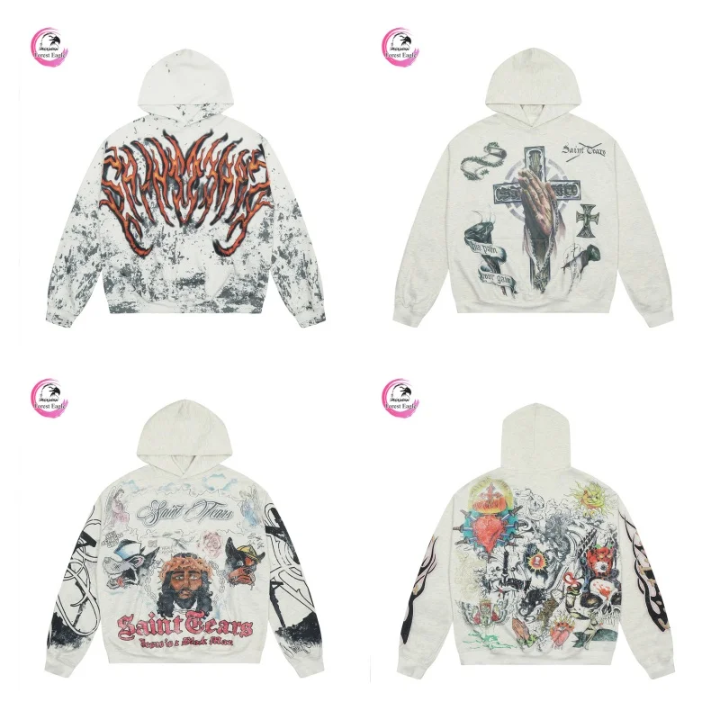 Winter Latest Multicolor Mens Womens SAINT High-quality Hoodie Digital Print Pattern Fashion Hip Hop Mens Womens Pullover