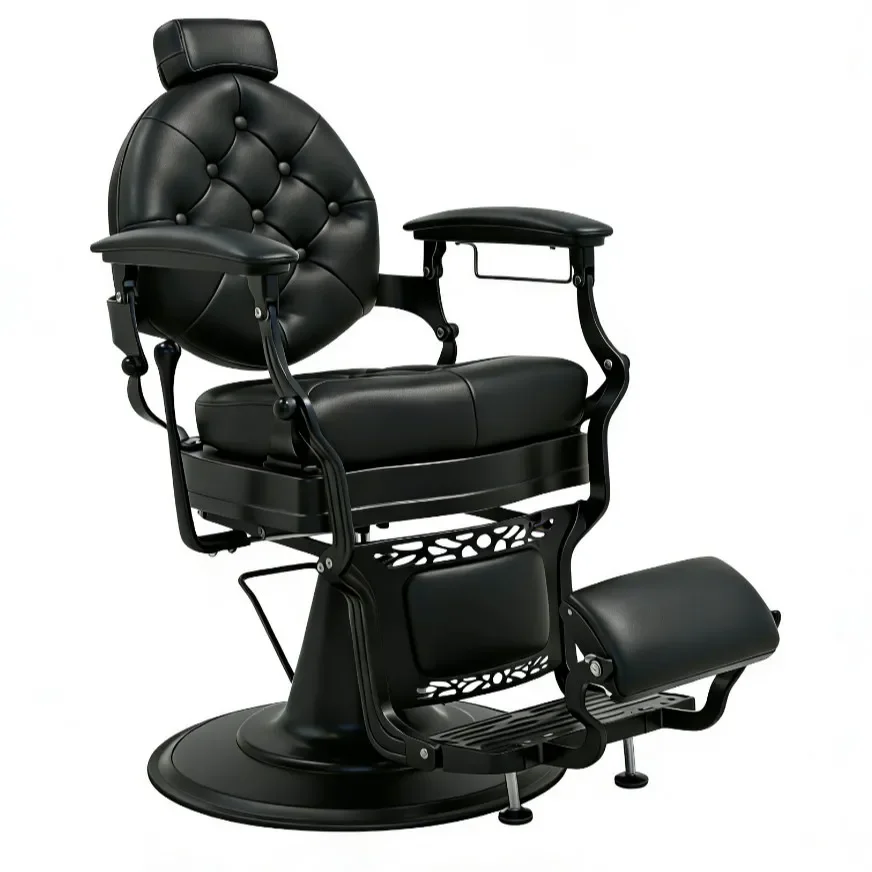 Beauty Salon Chair Retro Barber Chair Black PU Leather Liftable Rotating Hair Chair High-end Professional