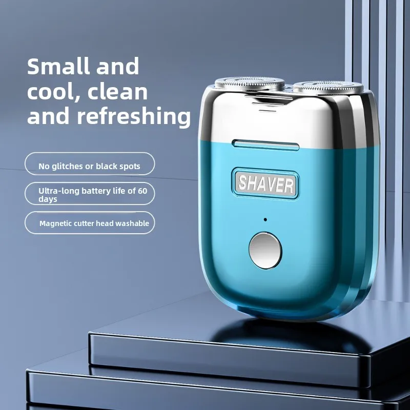 ماكينة حلاقة كهربائية صغيرة مغناطيسية مزدوجة الرأس سرعتين شحن USB ماكينة حلاقة كهربائية محمولة للرجال مع شبكة شفرة منحنية مزدوجة الحلقة